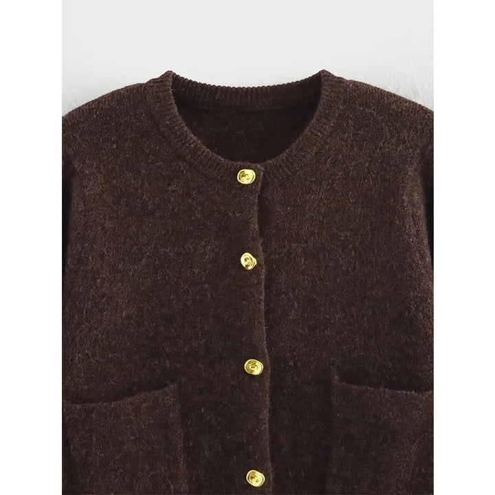 Brown Knit Cardigan for Women with Practical Pockets