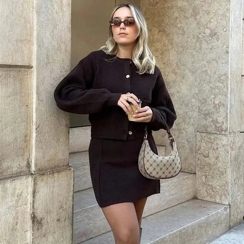 Brown Knit Cardigan for Women with Practical Pockets