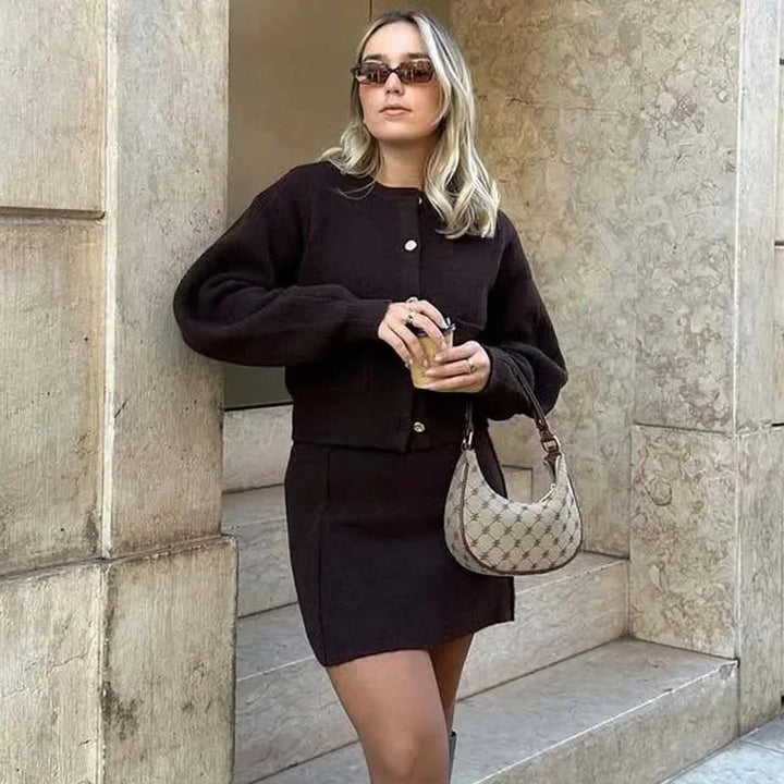 Brown Knit Cardigan for Women with Practical Pockets