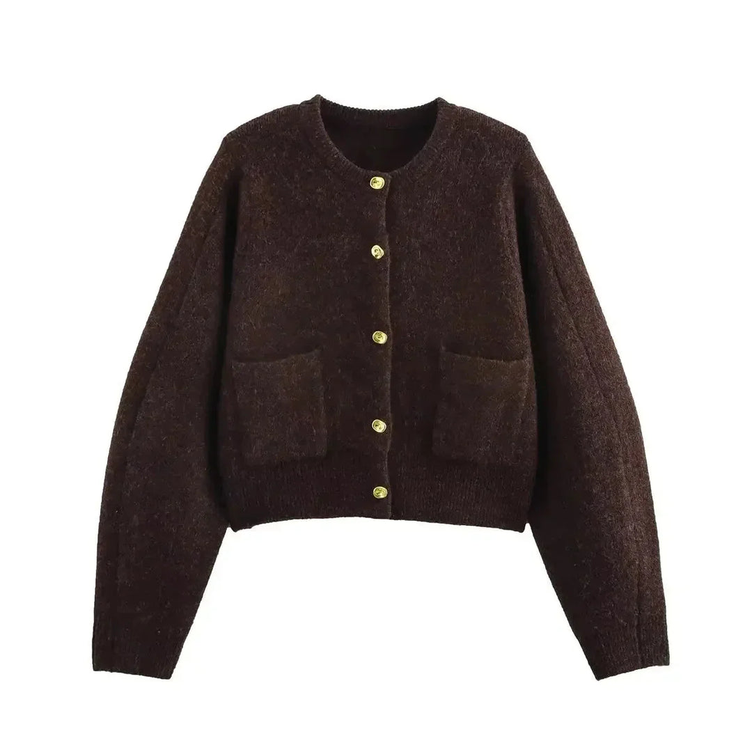 Brown Knit Cardigan for Women with Practical Pockets