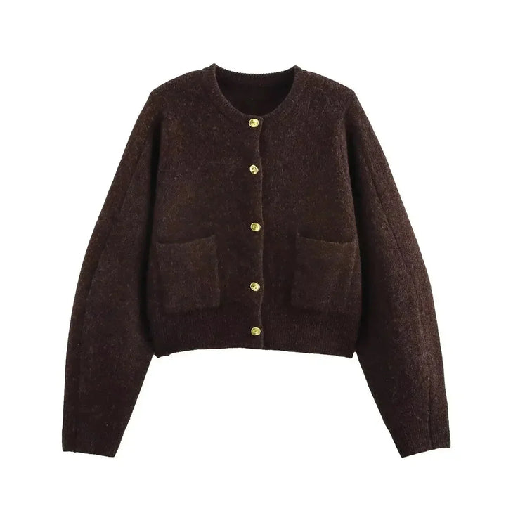 Brown Knit Cardigan for Women with Practical Pockets