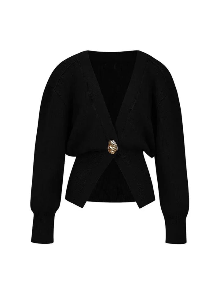 Women's V-Neck Cardigan with Gold Buttons