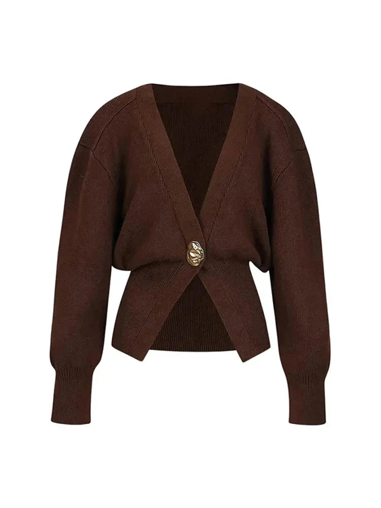 Women's V-Neck Cardigan with Gold Buttons