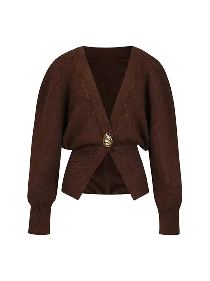 Women's V-Neck Cardigan with Gold Buttons