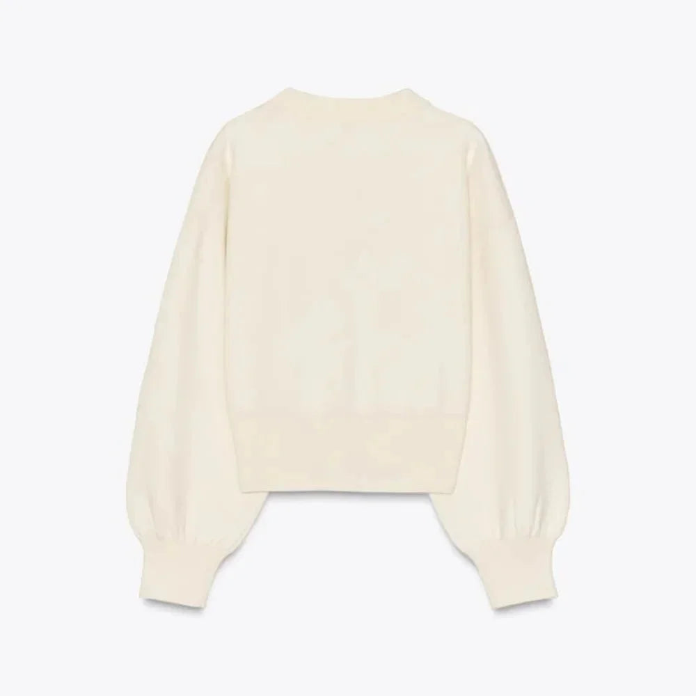 Women's Cream Cardigan with Stylish Buttons and Long Sleeves