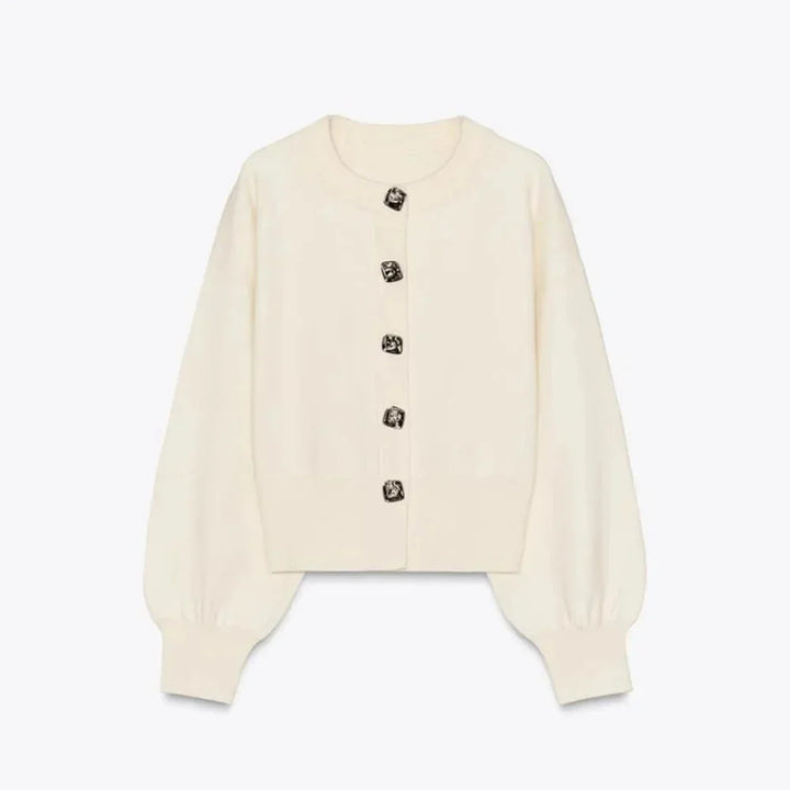Women's Cream Cardigan with Stylish Buttons and Long Sleeves