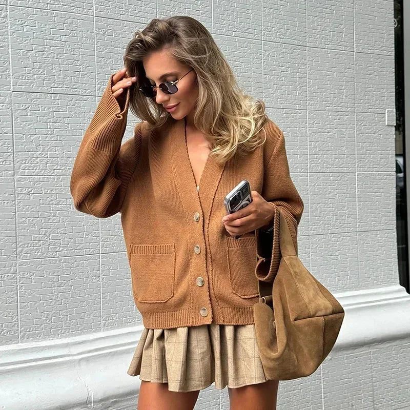Casual Women's Cardigan with Buttons and V-Neck