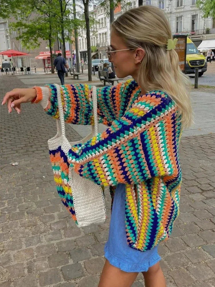 Women's Rainbow Striped Knit Cardigan