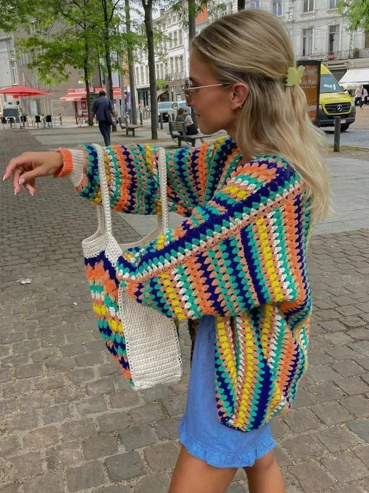 Women's Rainbow Striped Knit Cardigan