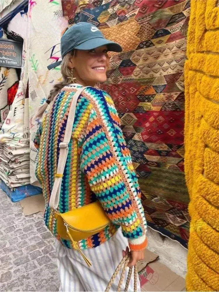 Women's Rainbow Striped Knit Cardigan