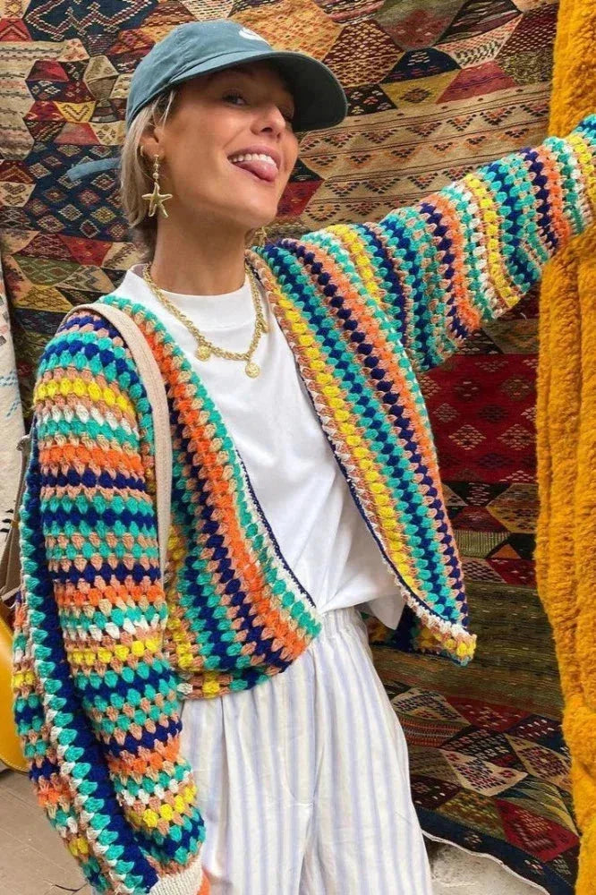 Women's Rainbow Striped Knit Cardigan