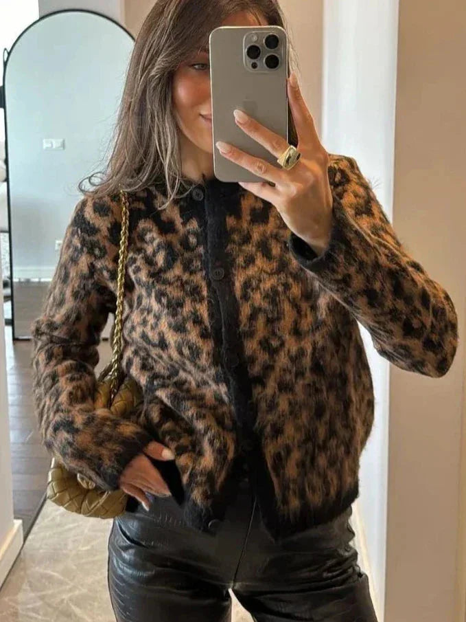 Women's Long Sleeve Animal Print Cardigan