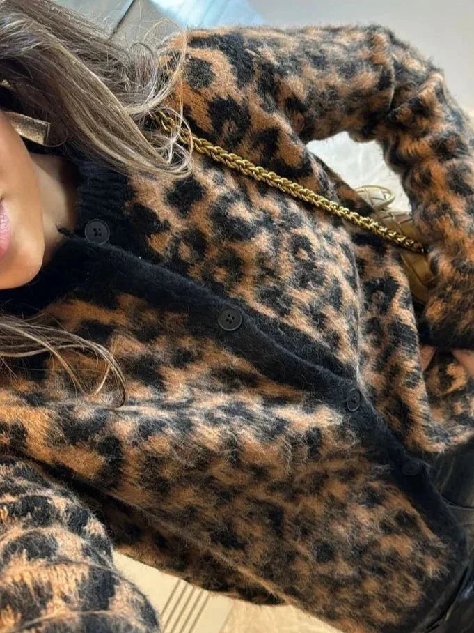 Women's Long Sleeve Animal Print Cardigan