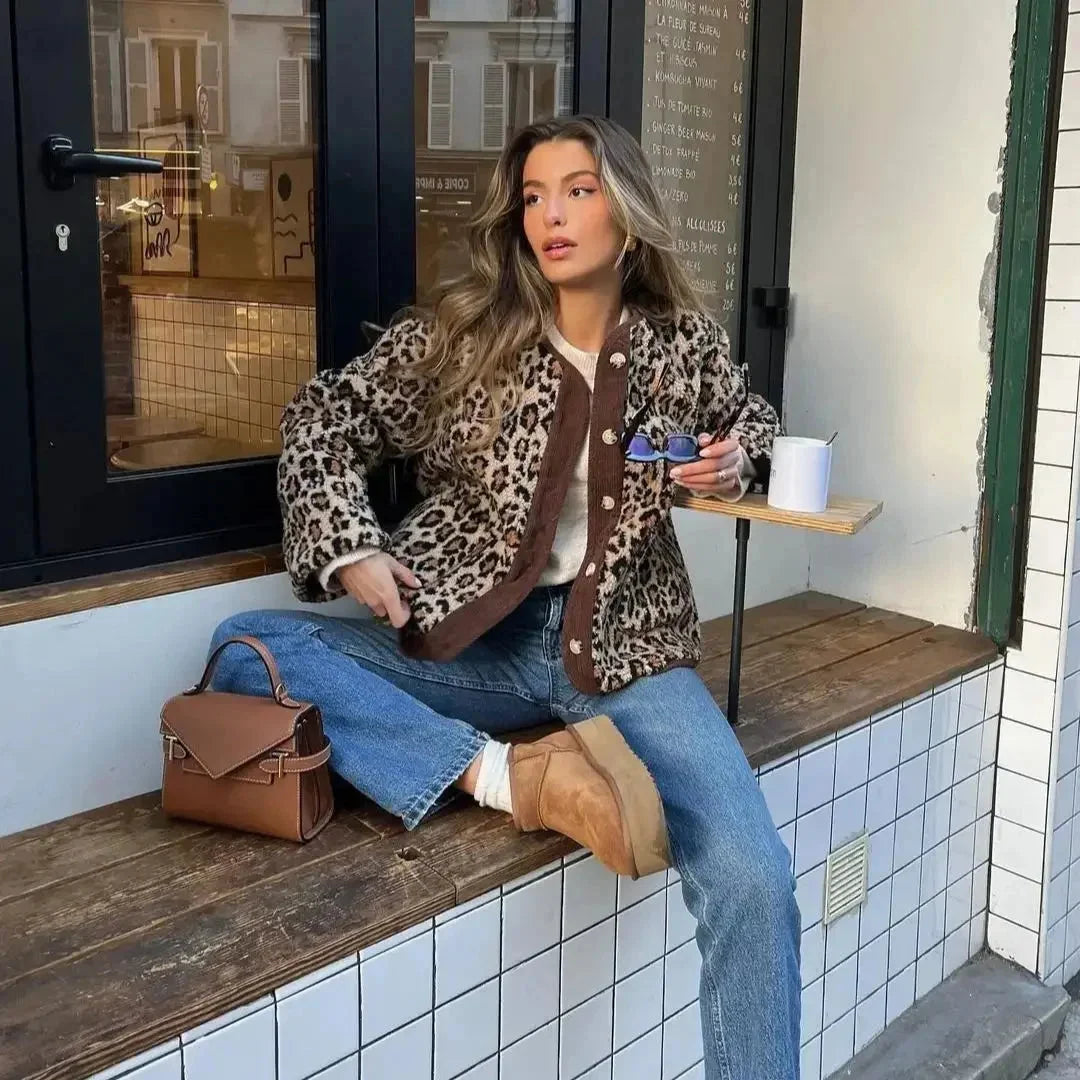 Women's Leopard Print Cardigan with Button Closure