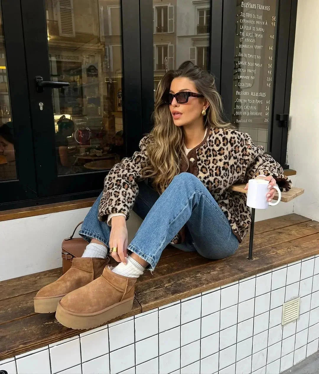 Women's Leopard Print Cardigan with Button Closure