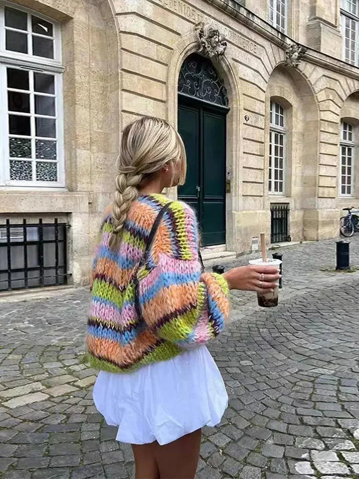 Multicolored Women's Striped Knit Cardigan