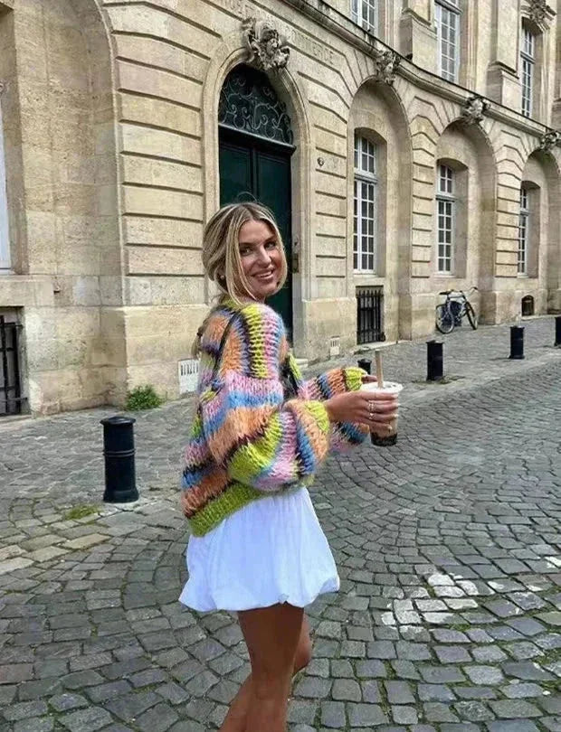 Multicolored Women's Striped Knit Cardigan
