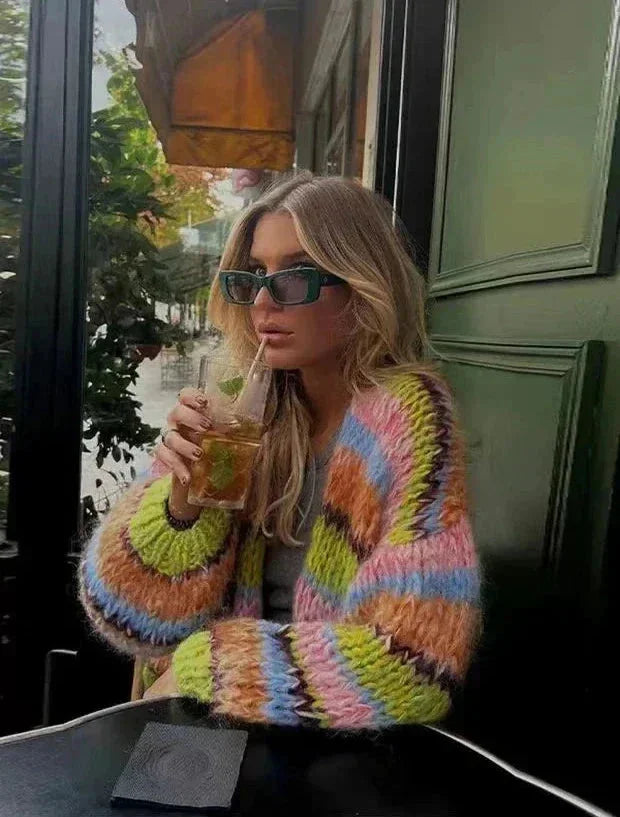 Multicolored Women's Striped Knit Cardigan