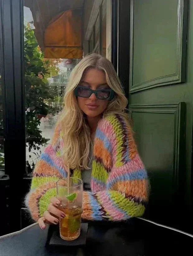 Multicolored Women's Striped Knit Cardigan