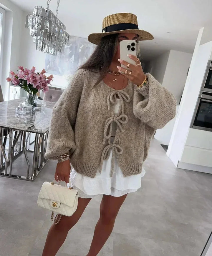 Women's Knotted Cardigan with Wide Sleeves