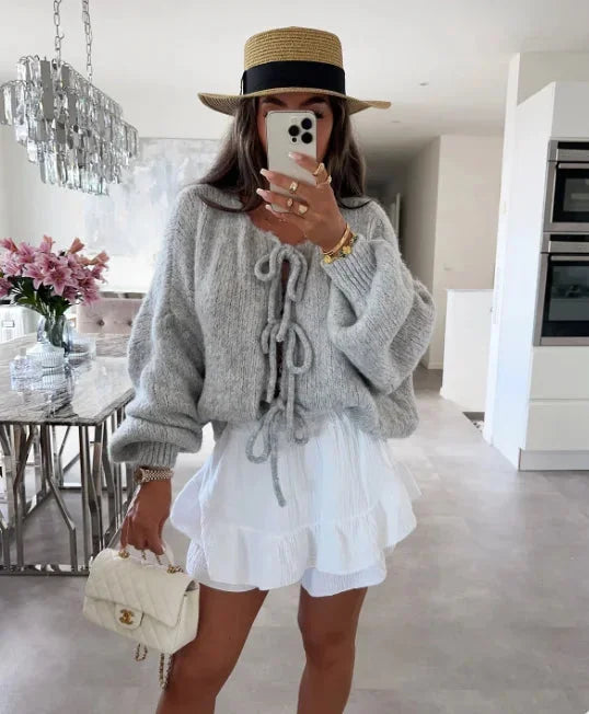 Women's Knotted Cardigan with Wide Sleeves
