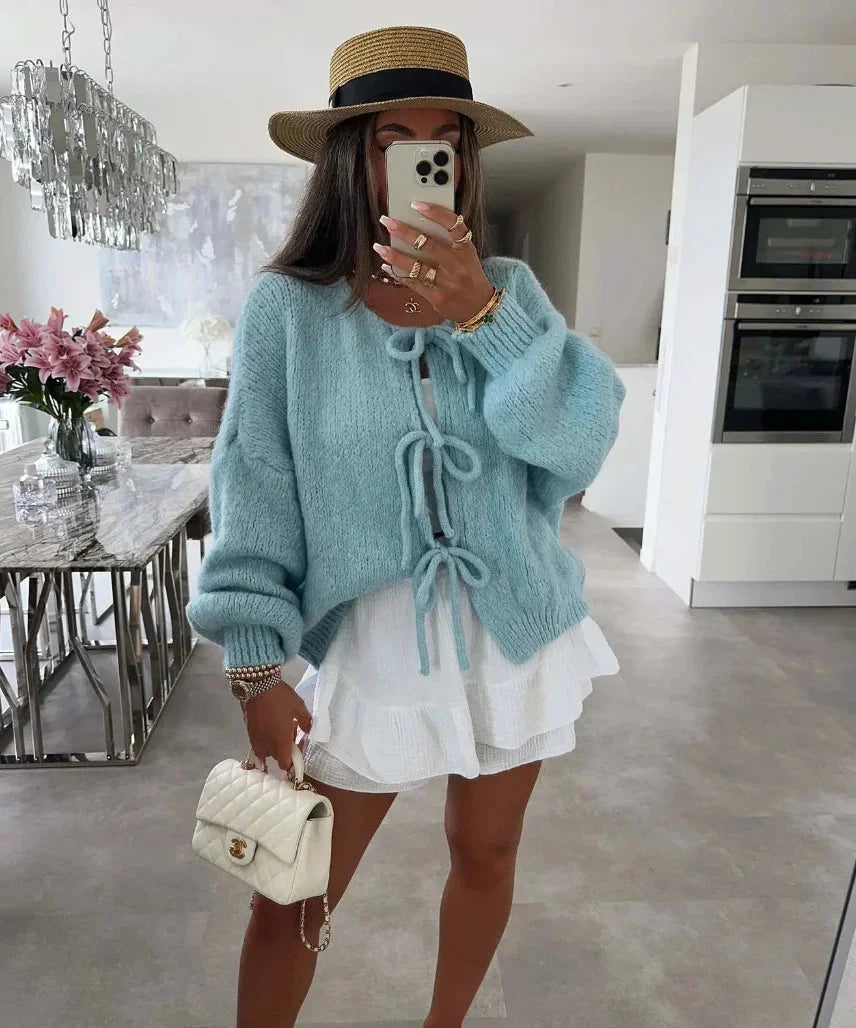 Women's Knotted Cardigan with Wide Sleeves