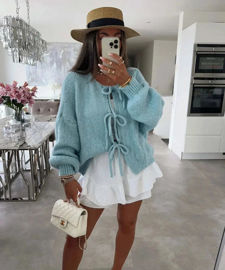 Women's Knotted Cardigan with Wide Sleeves
