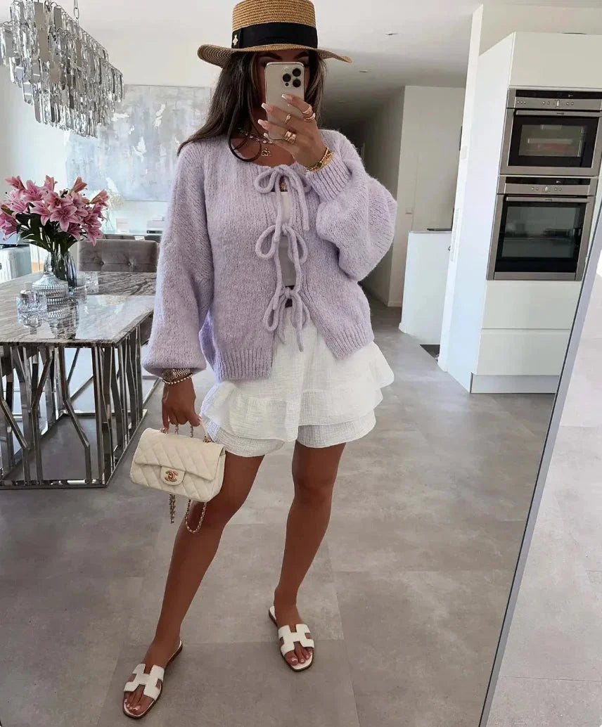 Women's Knotted Cardigan with Wide Sleeves