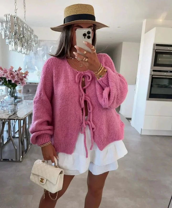 Women's Knotted Cardigan with Wide Sleeves