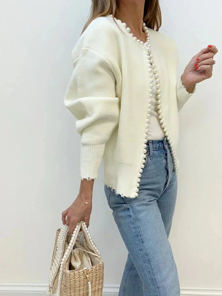 Open Women's Cardigan with Elegant Beaded Trim