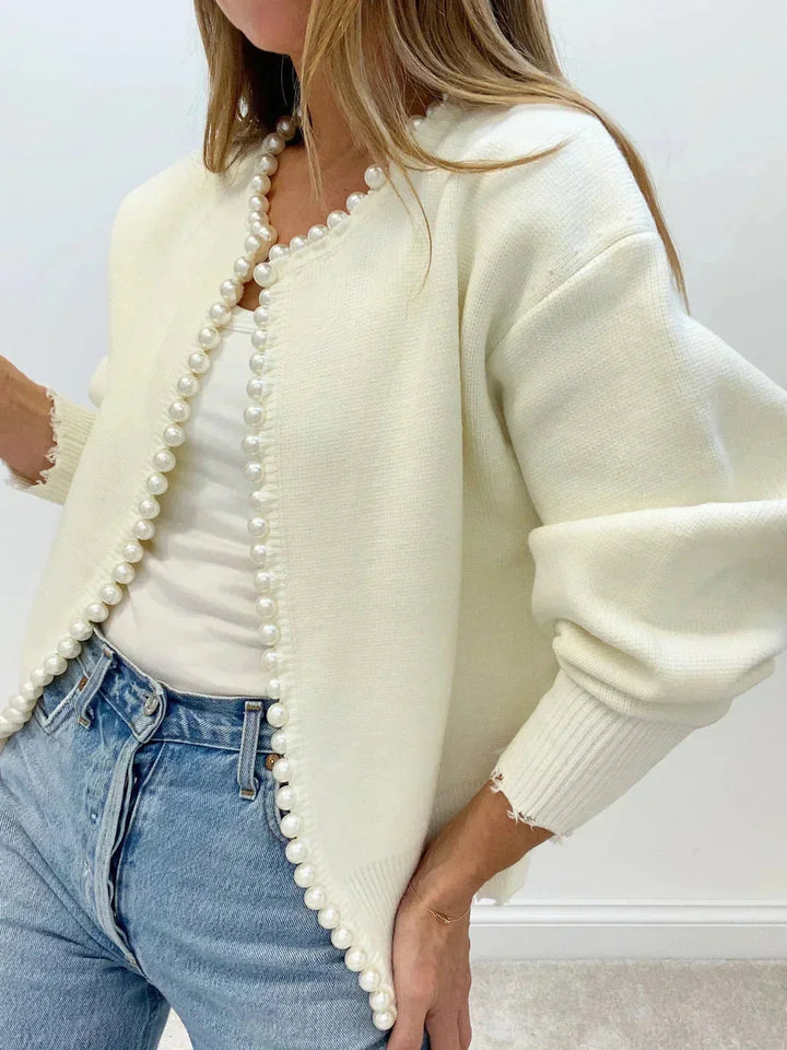Open Women's Cardigan with Elegant Beaded Trim