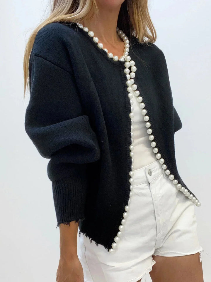 Open Women's Cardigan with Elegant Beaded Trim
