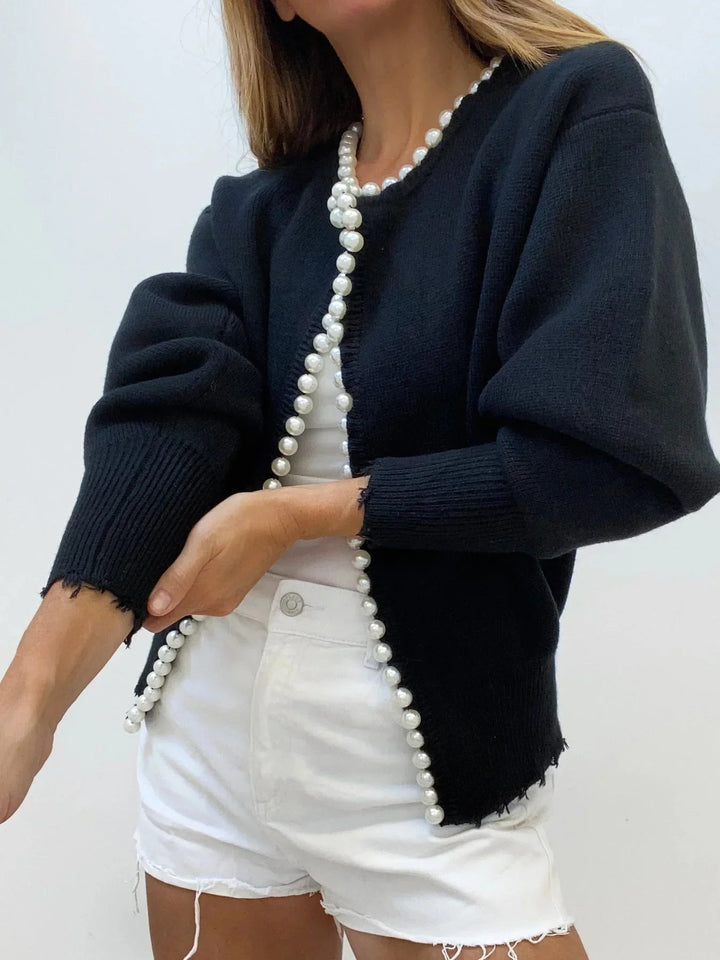 Open Women's Cardigan with Elegant Beaded Trim