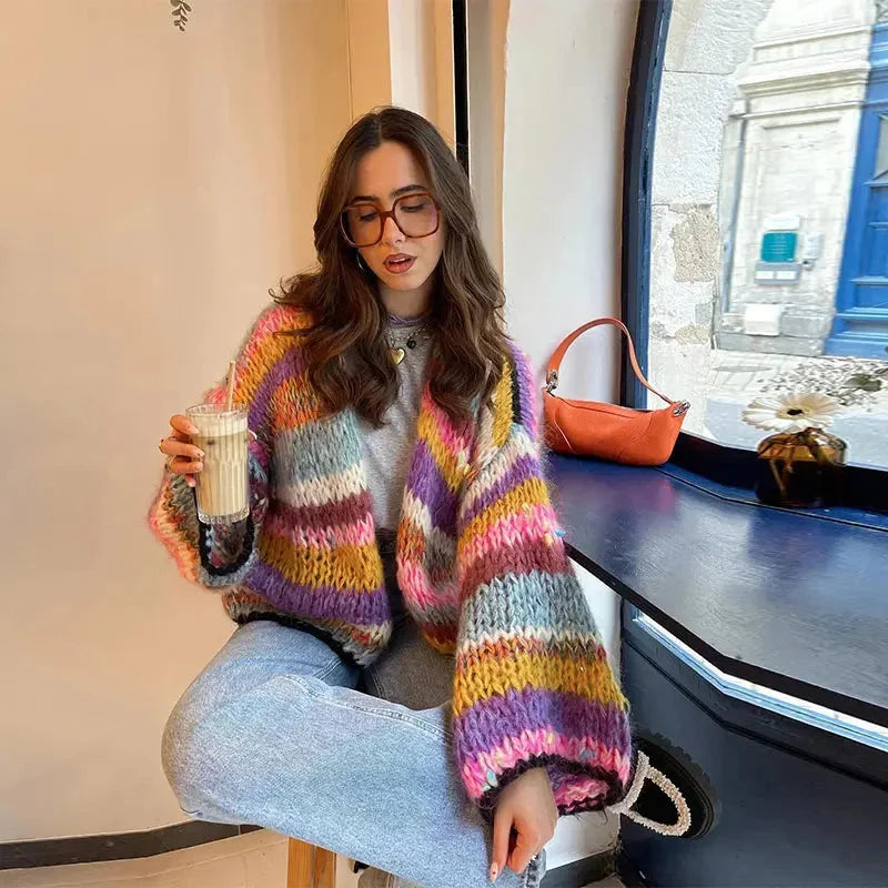 Women's Colorful Striped Cardigan