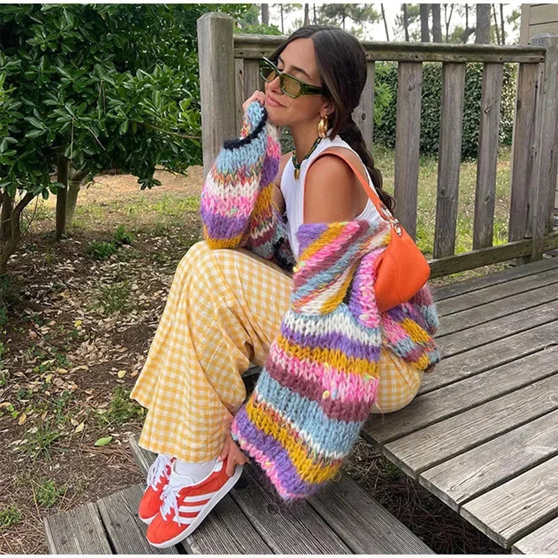Women's Colorful Striped Cardigan