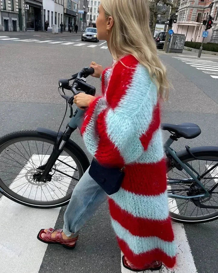 Long striped cardigan for women with contemporary design