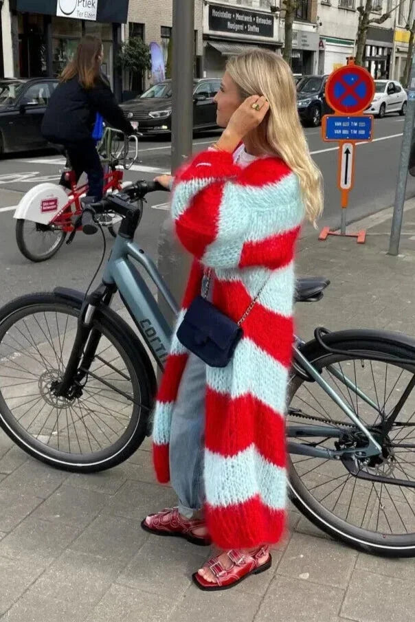 Long striped cardigan for women with contemporary design