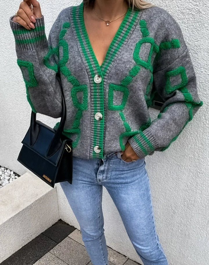 Women's Geometric Pattern Cardigan with Buttons
