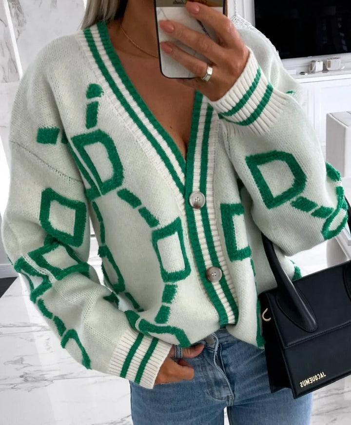 Women's Geometric Pattern Cardigan with Buttons