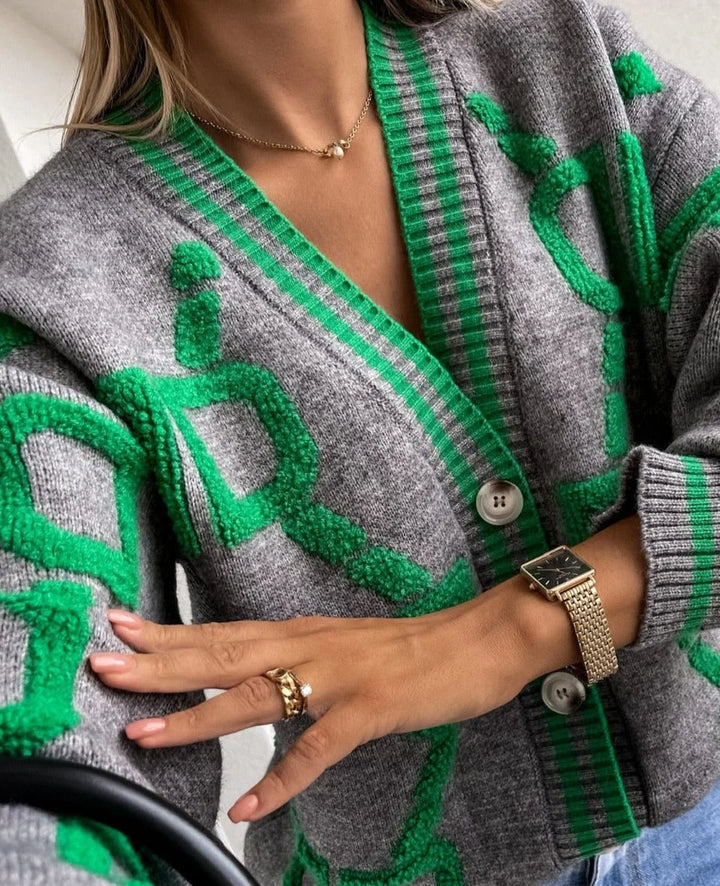 Women's Geometric Pattern Cardigan with Buttons