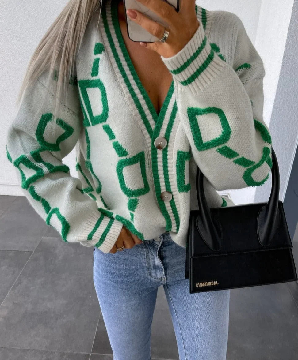 Women's Geometric Pattern Cardigan with Buttons