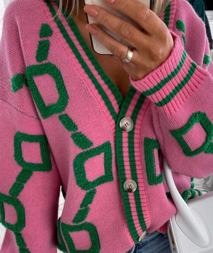 Women's Geometric Pattern Cardigan with Buttons