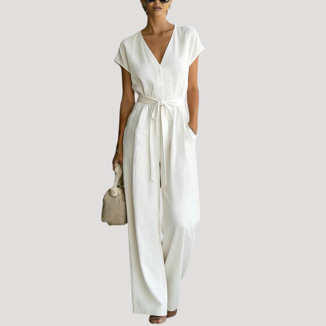 V-Neck Wide-Leg Jumpsuit | Elegant Flowing One-Piece
