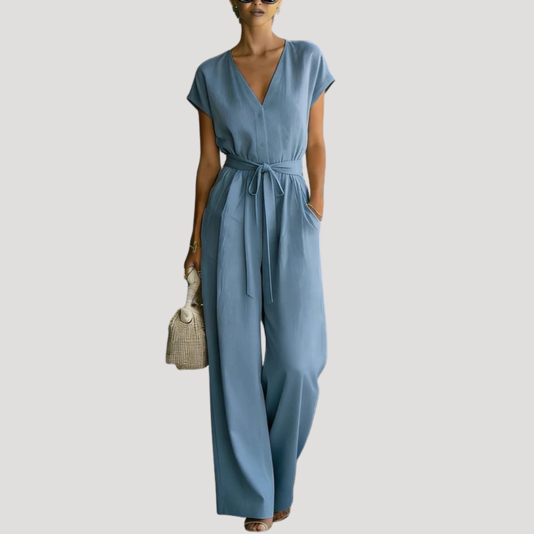 V-Neck Wide-Leg Jumpsuit | Elegant Flowing One-Piece