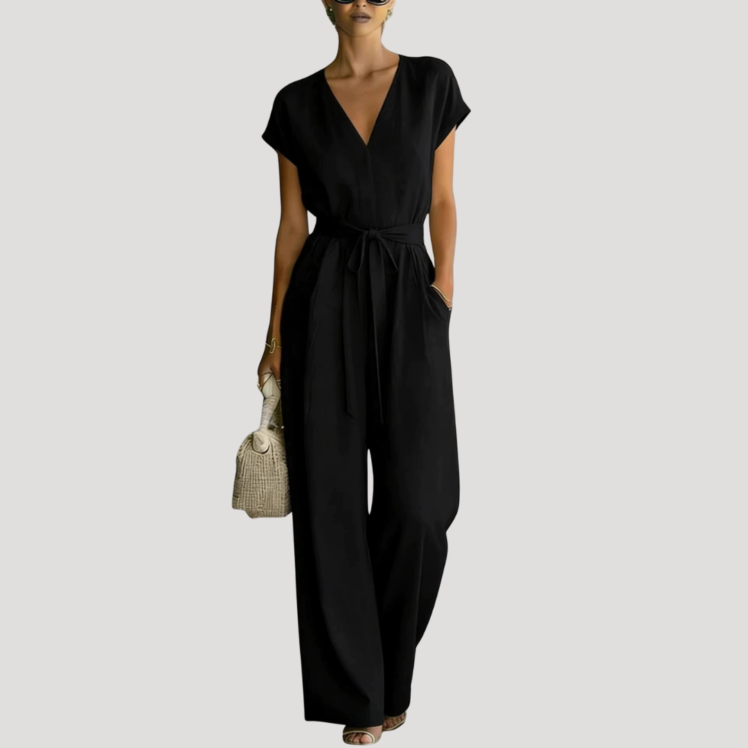 V-Neck Wide-Leg Jumpsuit | Elegant Flowing One-Piece
