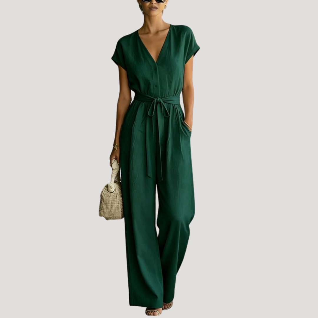 V-Neck Wide-Leg Jumpsuit | Elegant Flowing One-Piece