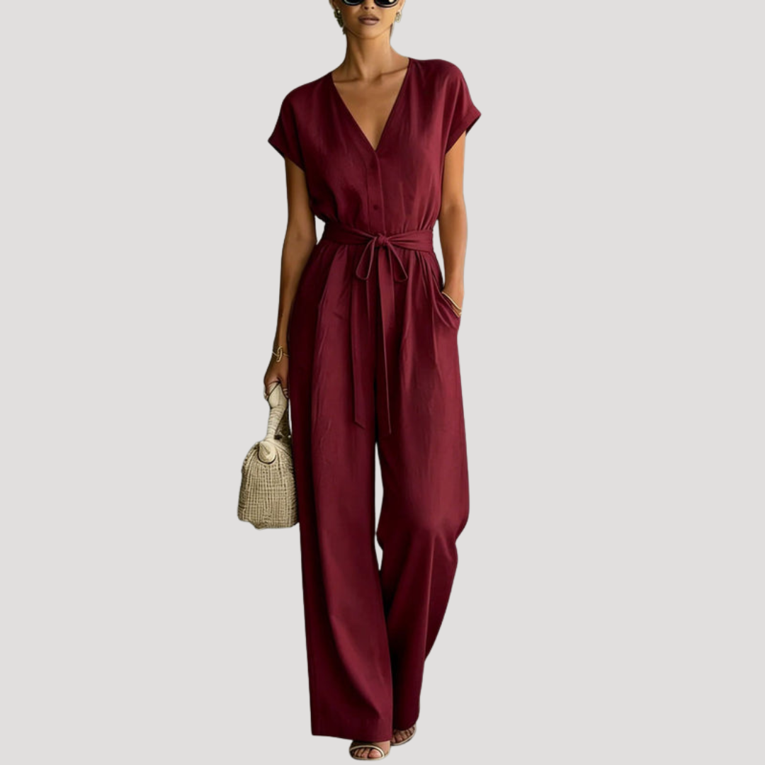 V-Neck Wide-Leg Jumpsuit | Elegant Flowing One-Piece