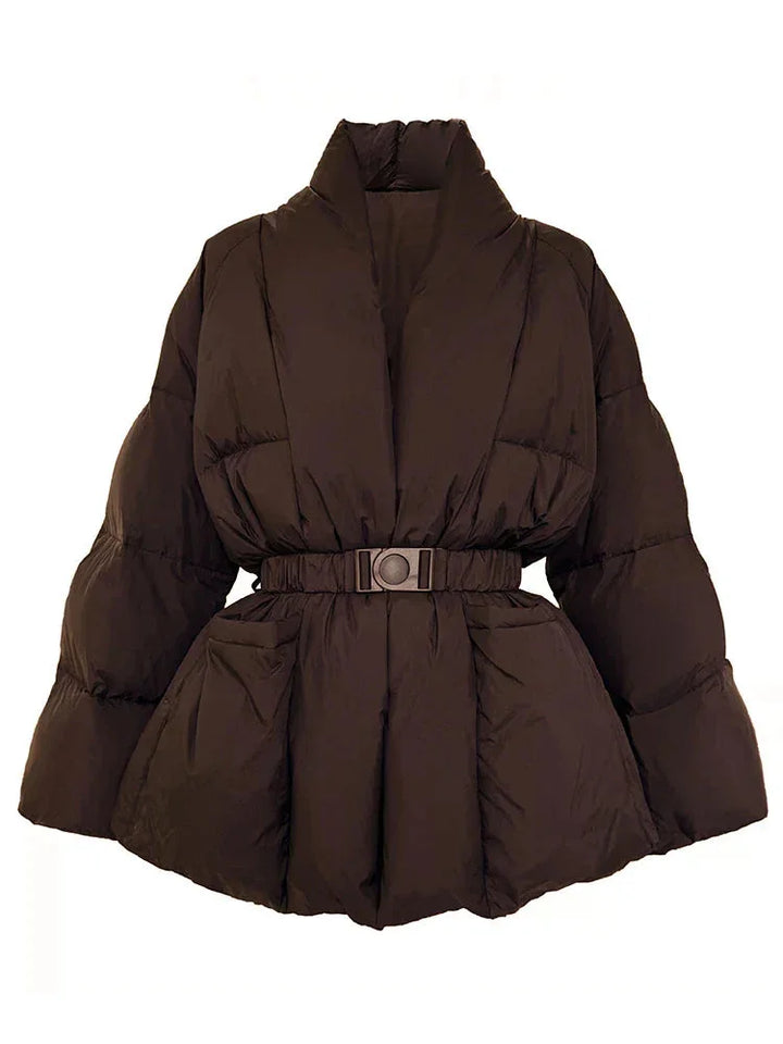 Women's Down Jacket with Belt and High Collar