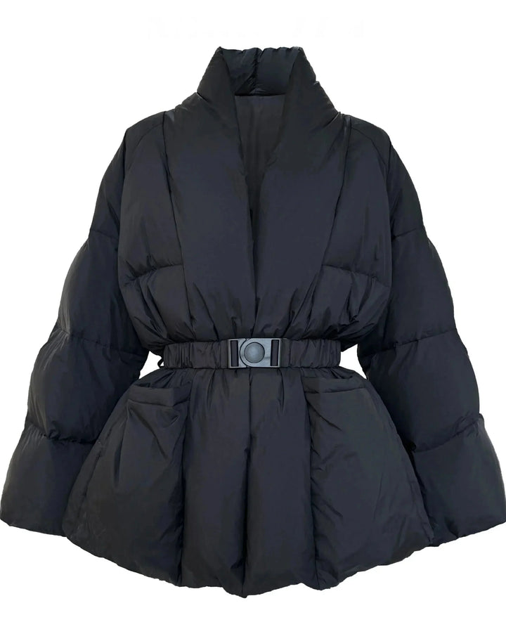 Women's Down Jacket with Belt and High Collar