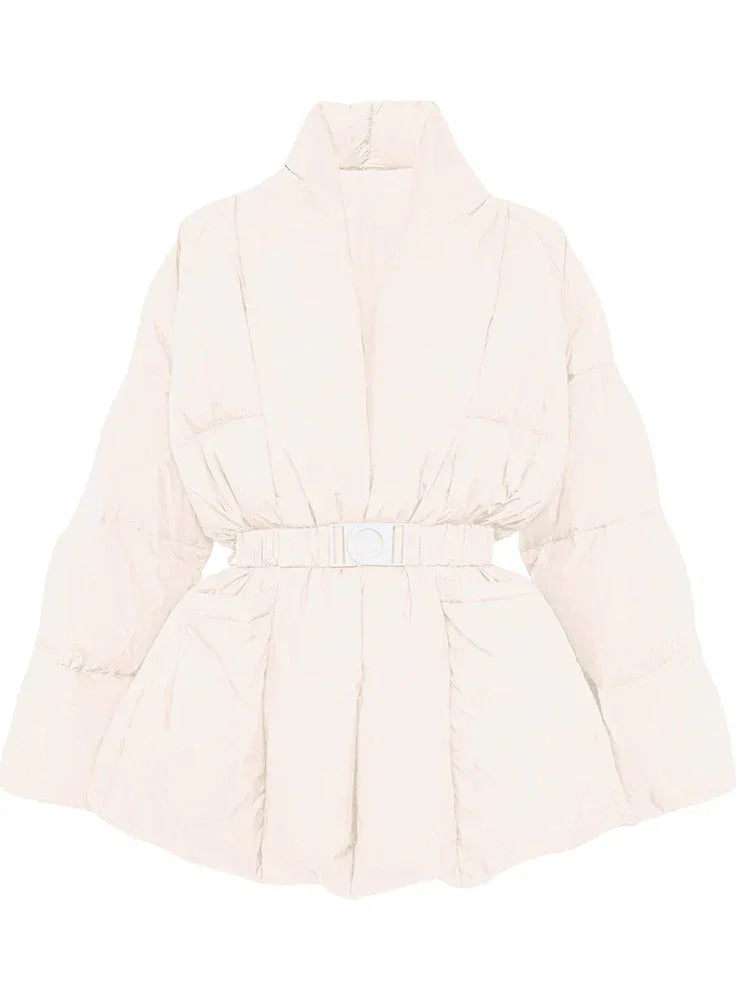 Women's Down Jacket with Belt and High Collar
